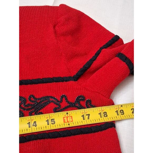 St. John Collection by Marie Gray Red Catalina Knit Sweater Black Beading Small - Picture 8 of 14